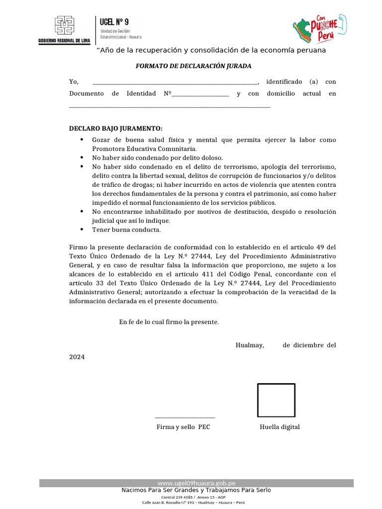 Formato de Declaración Jurada 2025 | PDF