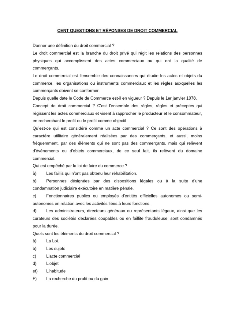 Questions clés sur le droit commercial | PDF | Assurance | Banques