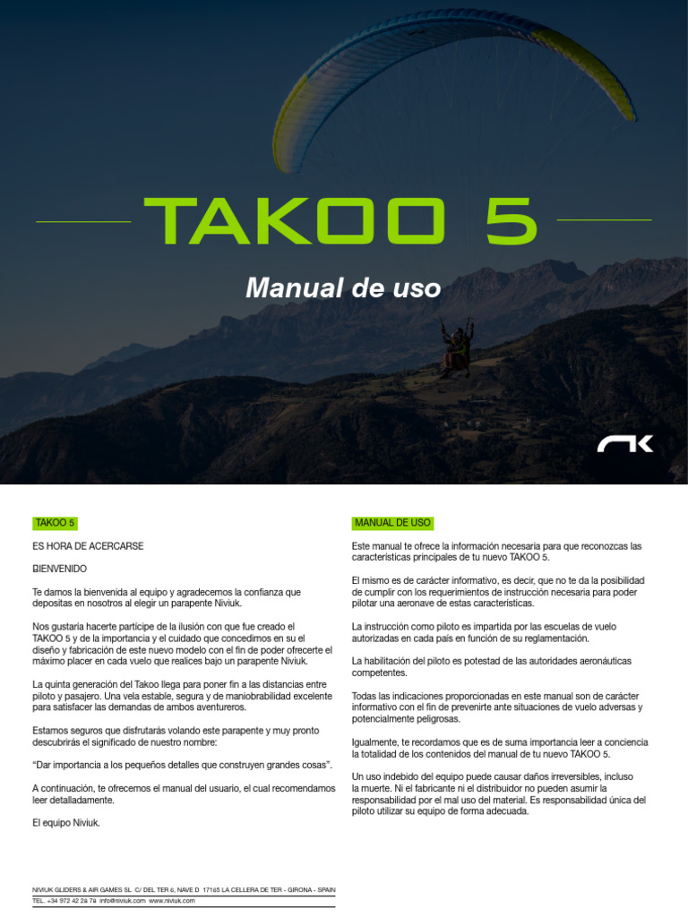 Manual Takoo 5 Niviuk Paragliders Es v2 | PDF | Quitarse | Aerodinámica