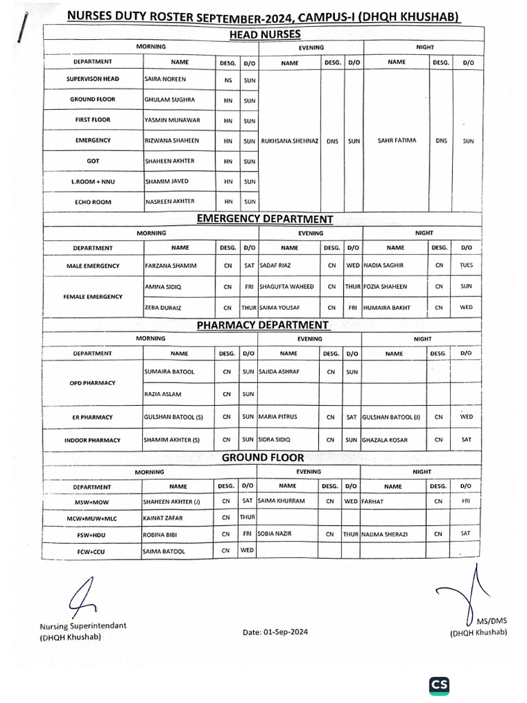 Nurses Duty Roster Sep-24 | PDF