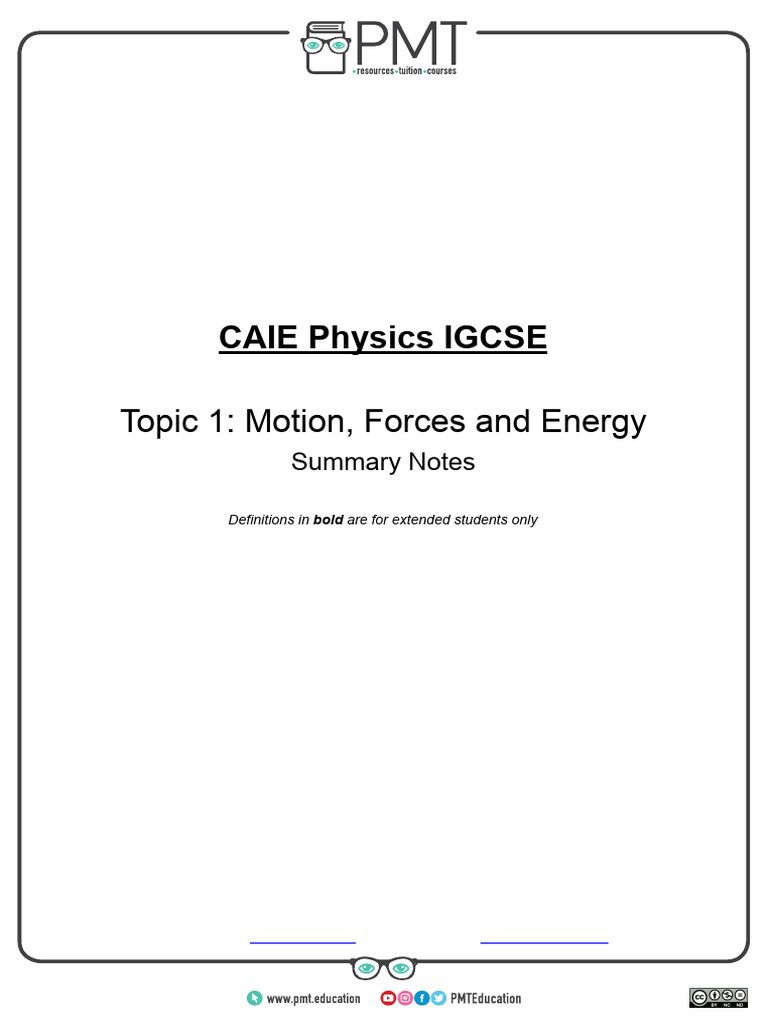 Summary notes topic 1 caie physics igcse pdf force acceleration