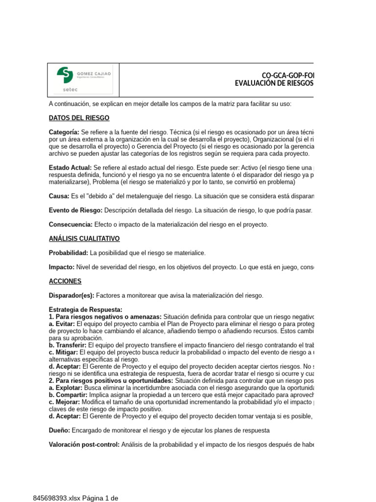 Evaluación de Riesgos en Proyectos | PDF | Riesgo | Estadísticas aplicadas
