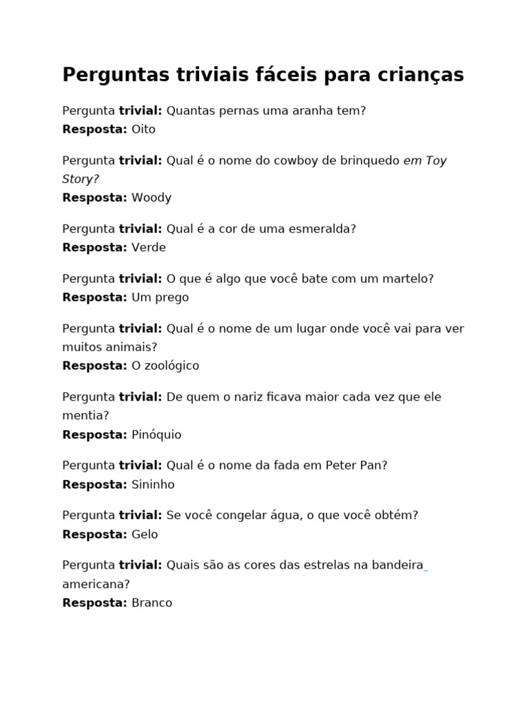 Perguntas Fáceis de Trivia para Crianças | PDF