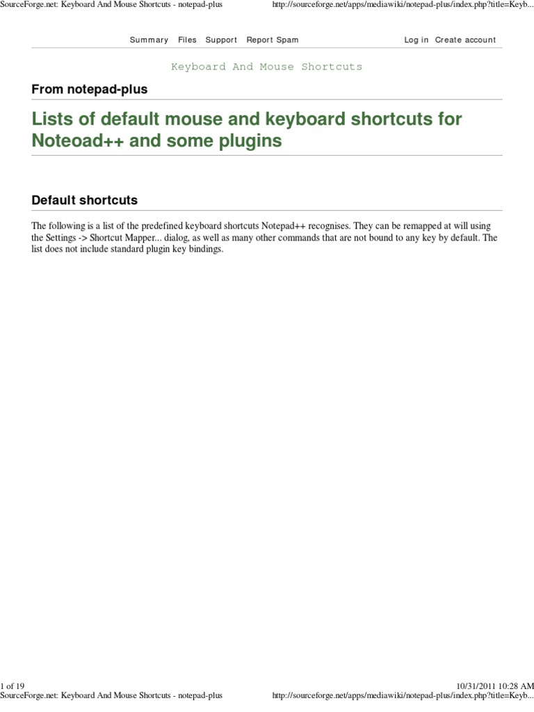 Net Keyboard and Mouse Shortcuts NotepadPlus PDF Keyboard