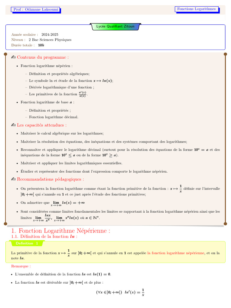 Propriétés des Logarithmes et Applications | PDF | Logarithme | Limite ...