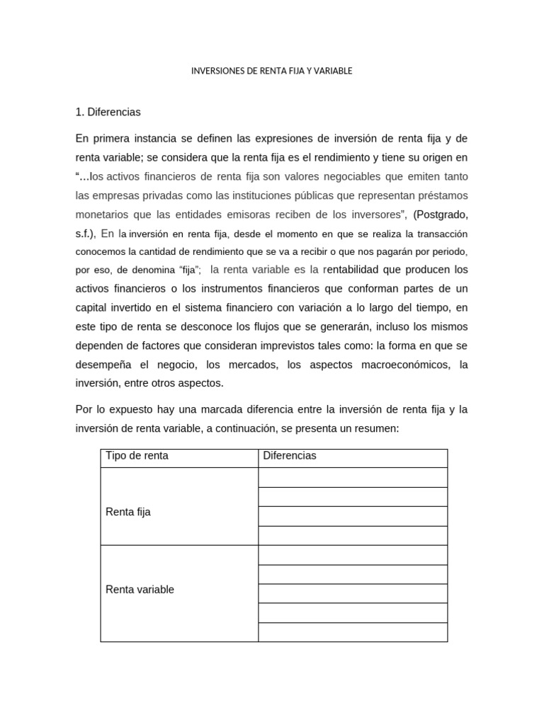 Actividad de Inversiones de Renta Fija y Variable | PDF | Renta Fija ...