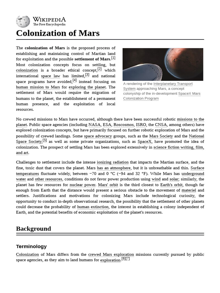 Colonization of Mars | PDF | Mars | Weightlessness