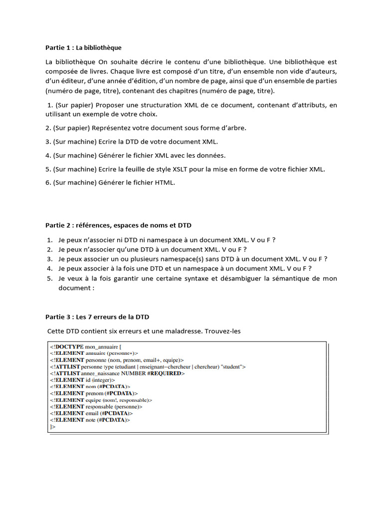 Structuration XML et DTD pour Bibliothèque | PDF