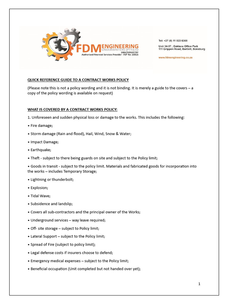 Contractors All Risk - Quick Guide | PDF | Insurance | Legal Liability