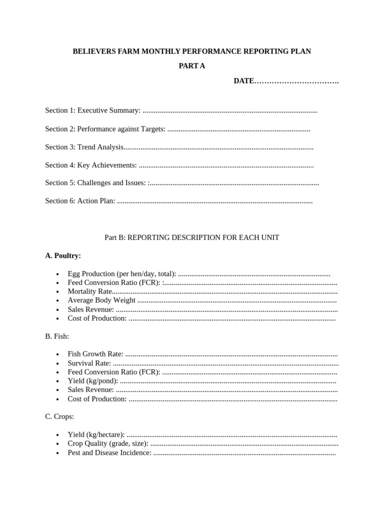 Monthly Performance Reporting Plan | PDF | Revenue | Agriculture