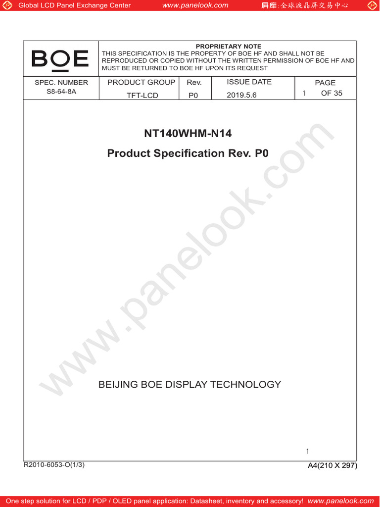 NT140WHM-N14 TFT-LCD Product Specs | PDF | Liquid Crystal Display ...