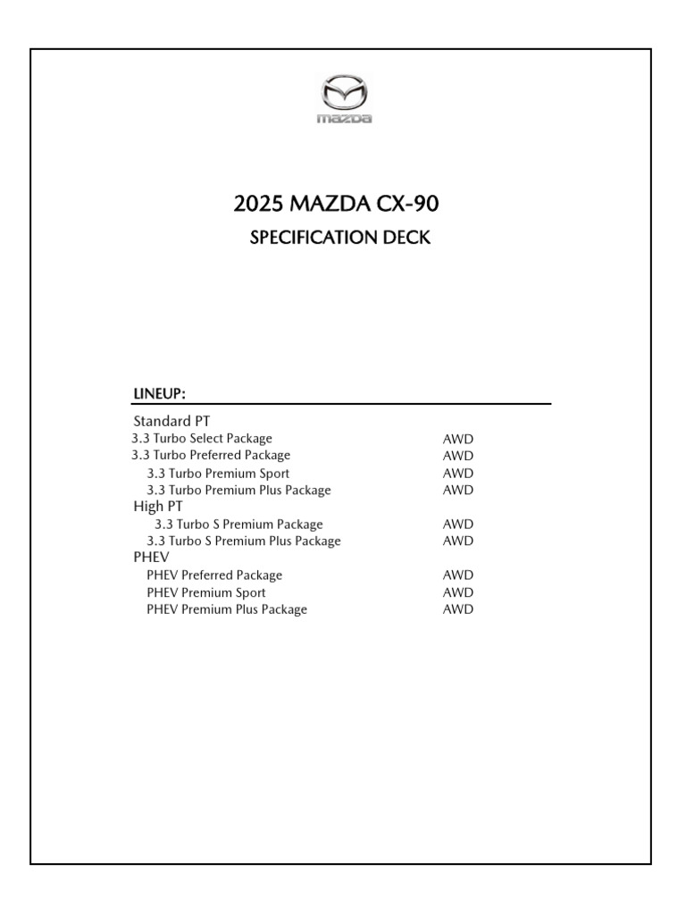 2025 CX-90 Spec Deck | PDF | Vehicle Technology | Motor Vehicle