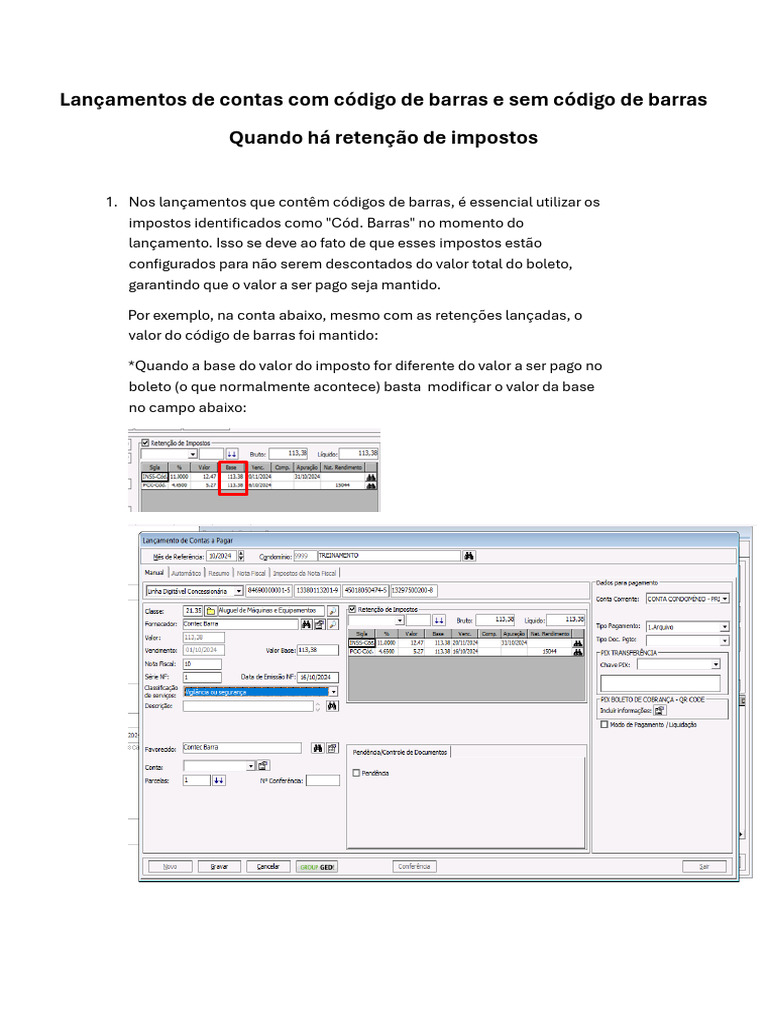 Lançamentos de Contas: Cód. Barras e Retenções | PDF