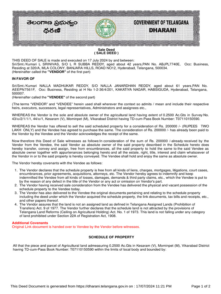 Agricultural Land Sale Deed Template | PDF | Mortgage Law | Civil Law ...