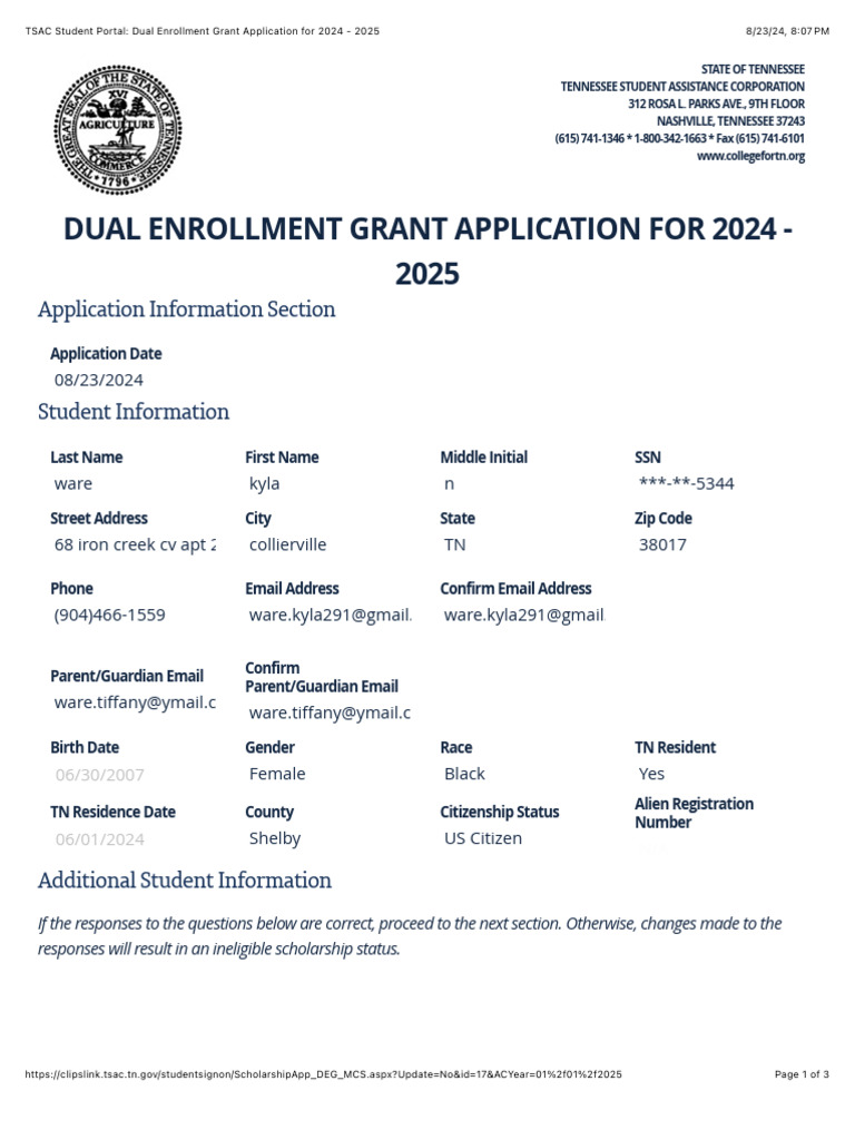 TSAC Student Portal: Dual Enrollment Grant Application For 2024 - 2025 ...