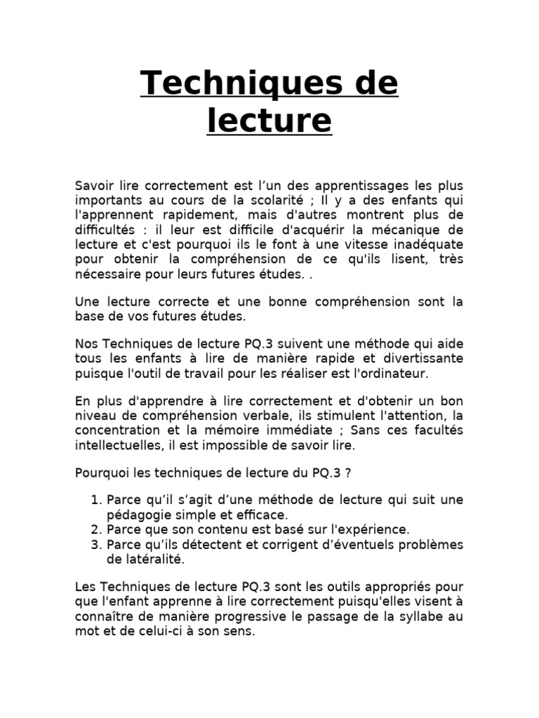 Techniques de lecture pour enfants | PDF | Apprentissage