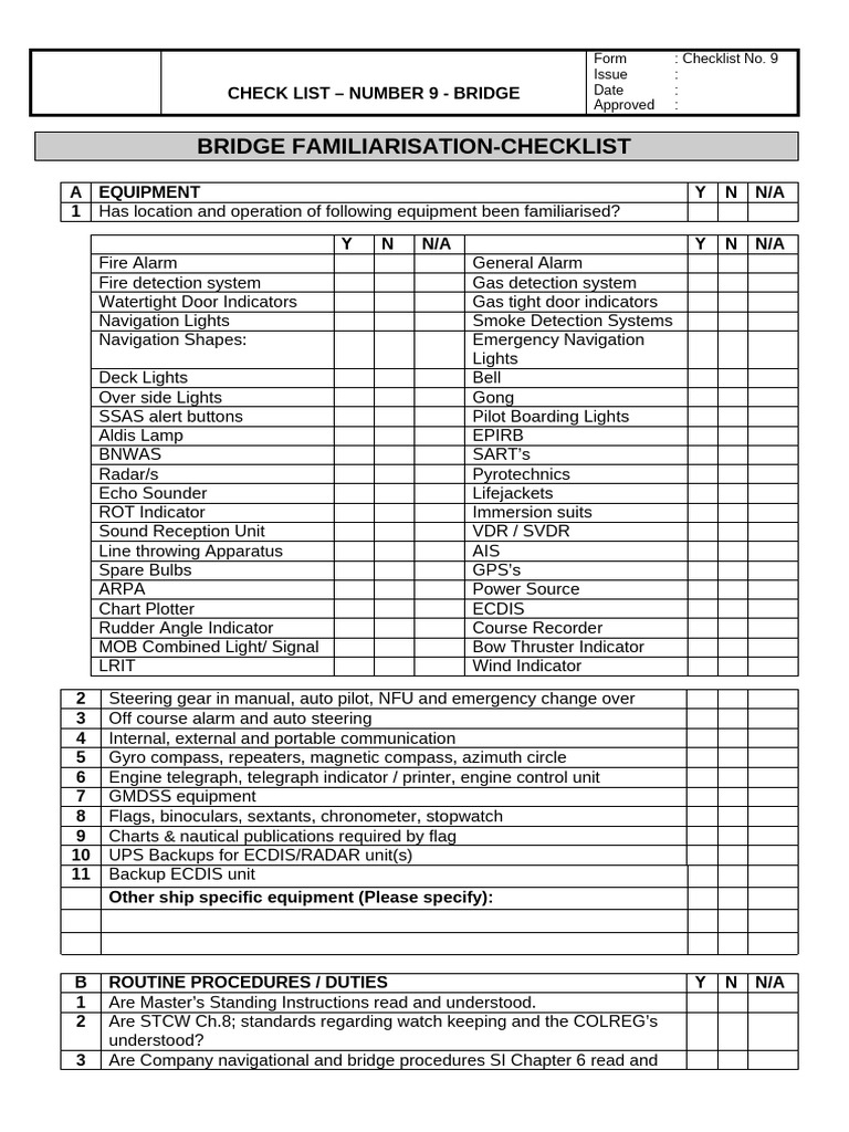 Bridge Equipment Familiarization Checklist | PDF | Navigation