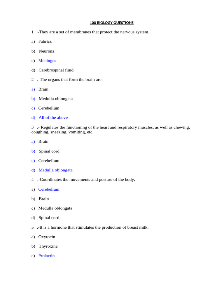 100 Essential Biology Questions | PDF | Genotype | Metabolism