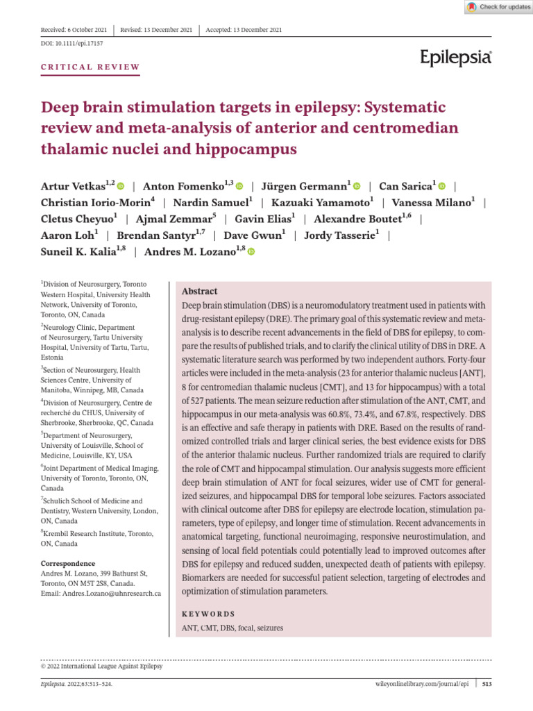 Epilepsia - 2022 - Vetkas - Deep Brain Stimulation Targets in Epilepsy ...