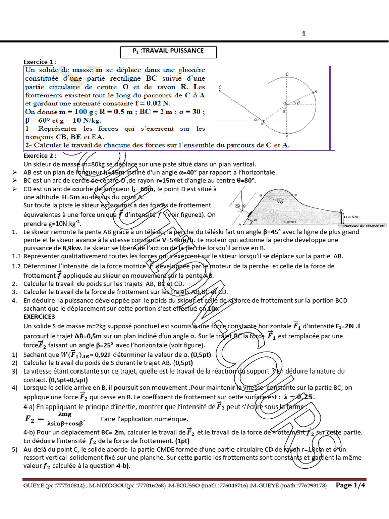 Corrigé de Physique: Travail et Puissance | PDF | Poids | Rotation