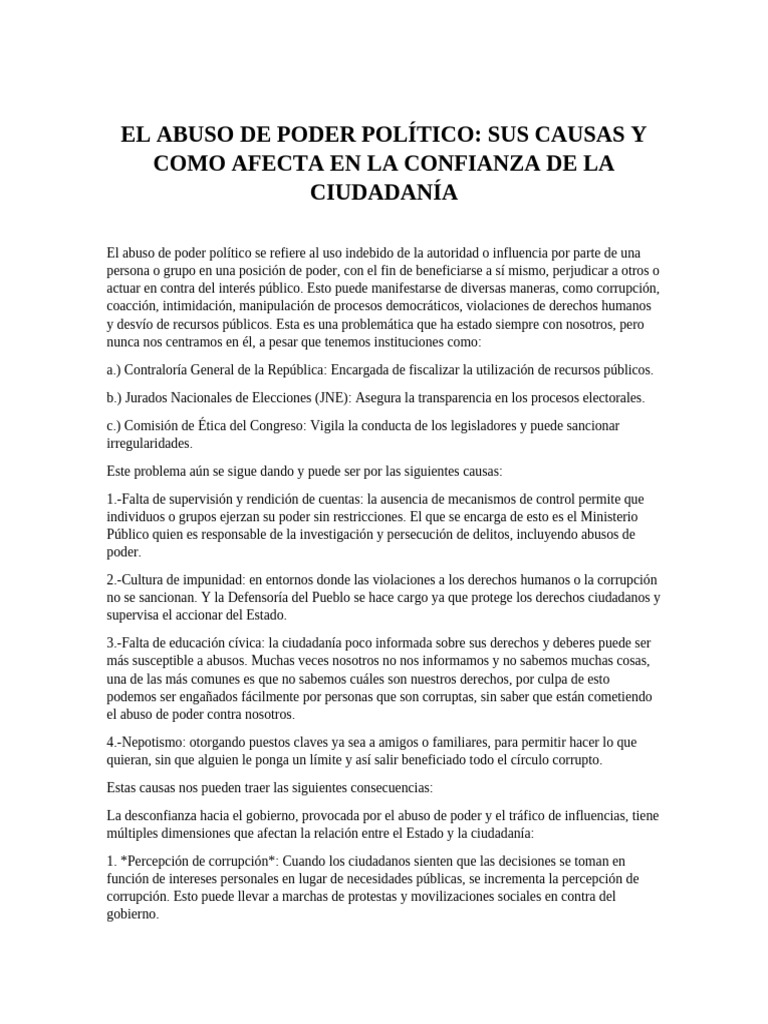 Abuso de Poder Político y Confianza Ciudadana | PDF | Corrupción ...