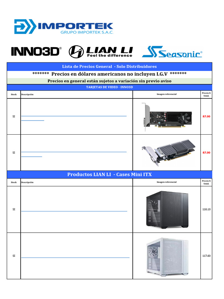 Lista de Precios de Hardware 2024 | PDF | Hardware de la computadora ...