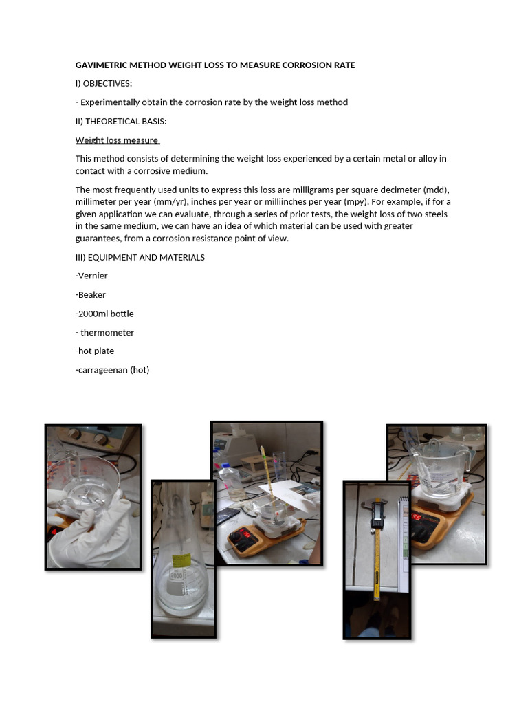 Weight Loss Method for Corrosion Rate | PDF | Corrosion | Materials