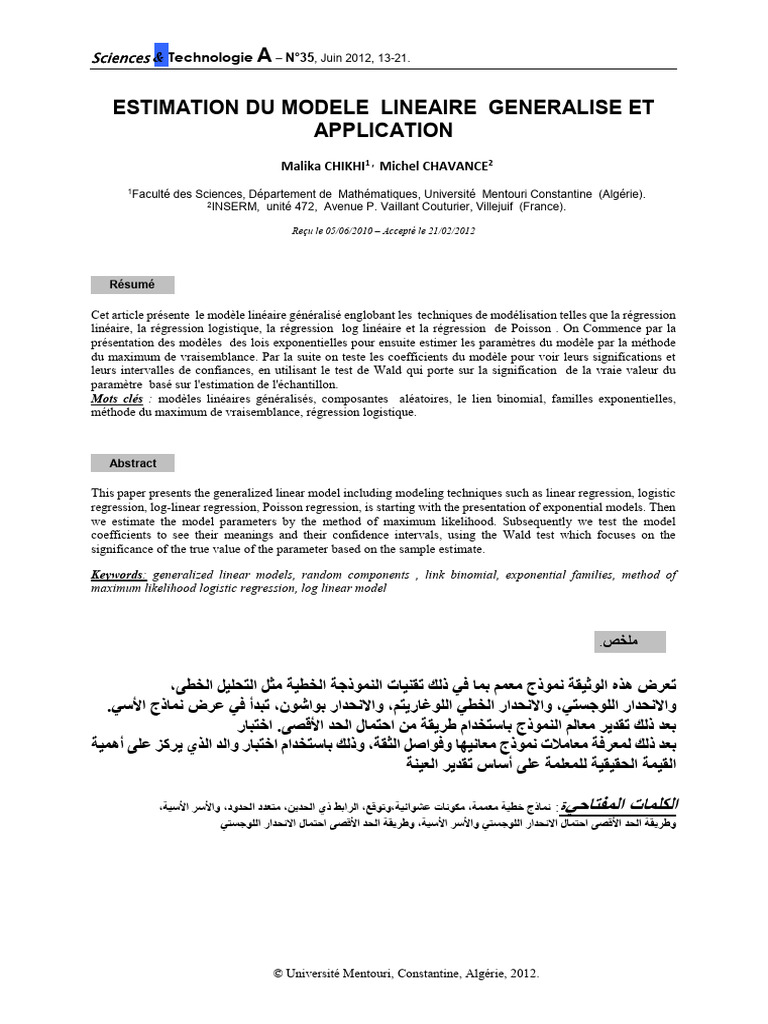 Estimation du Modèle Linéaire Généralisé | PDF | Loi de probabilité ...