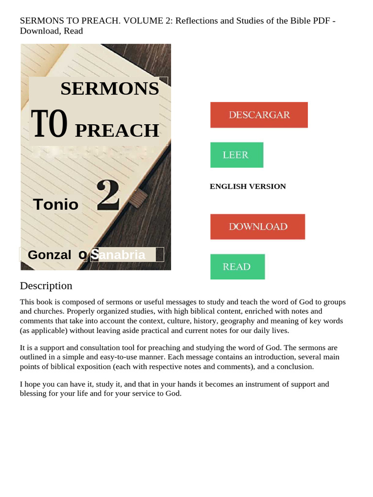 SERMONS TO PREACH. VOLUME 2 - Reflections and Studies of The Bible PDF ...