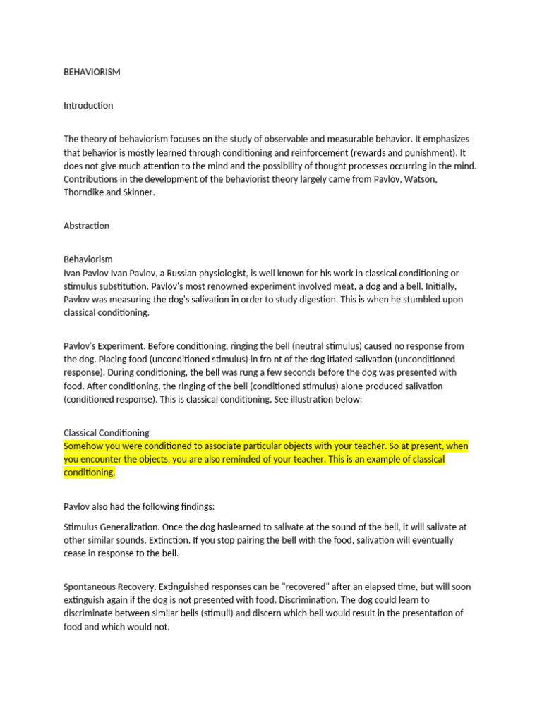 Understanding Behaviorism and Conditioning | PDF | Reinforcement ...