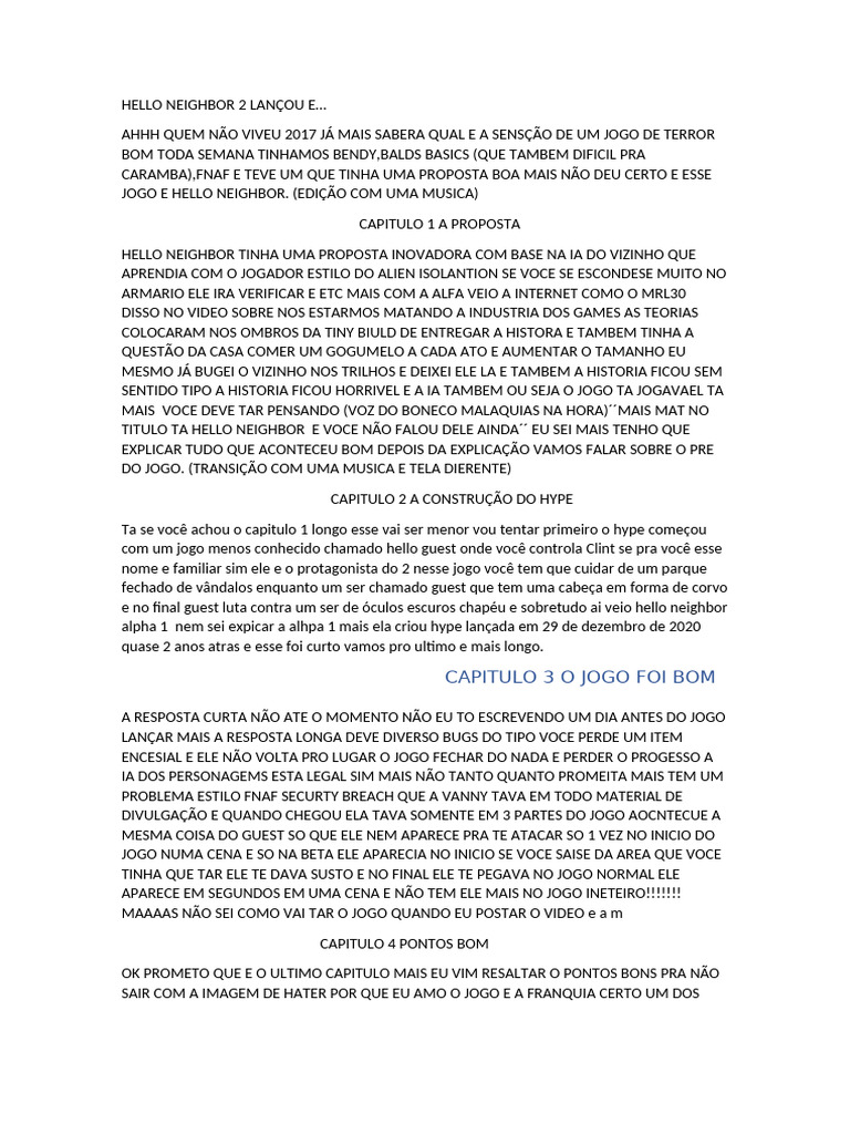 Análise do Lançamento de Hello Neighbor 2 | PDF