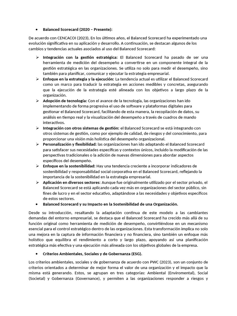 Evolución del Balanced Scorecard y ESG | PDF | Business | Economias