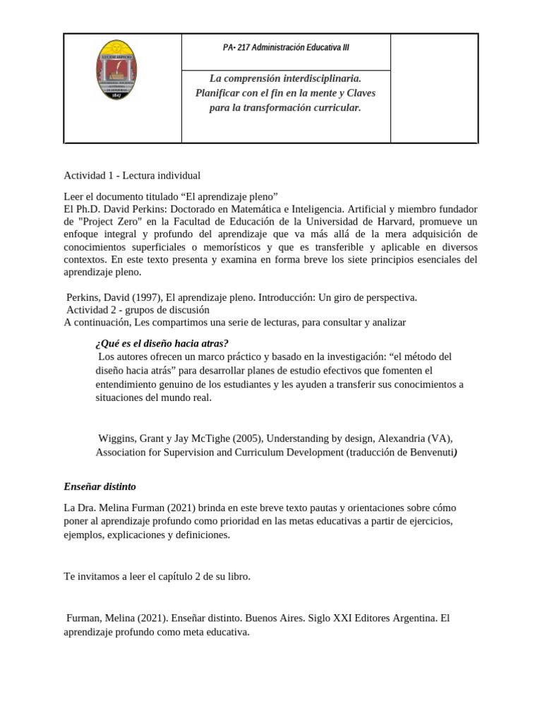 Aprendizaje Pleno y Diseño Curricular | PDF | Plan de estudios ...