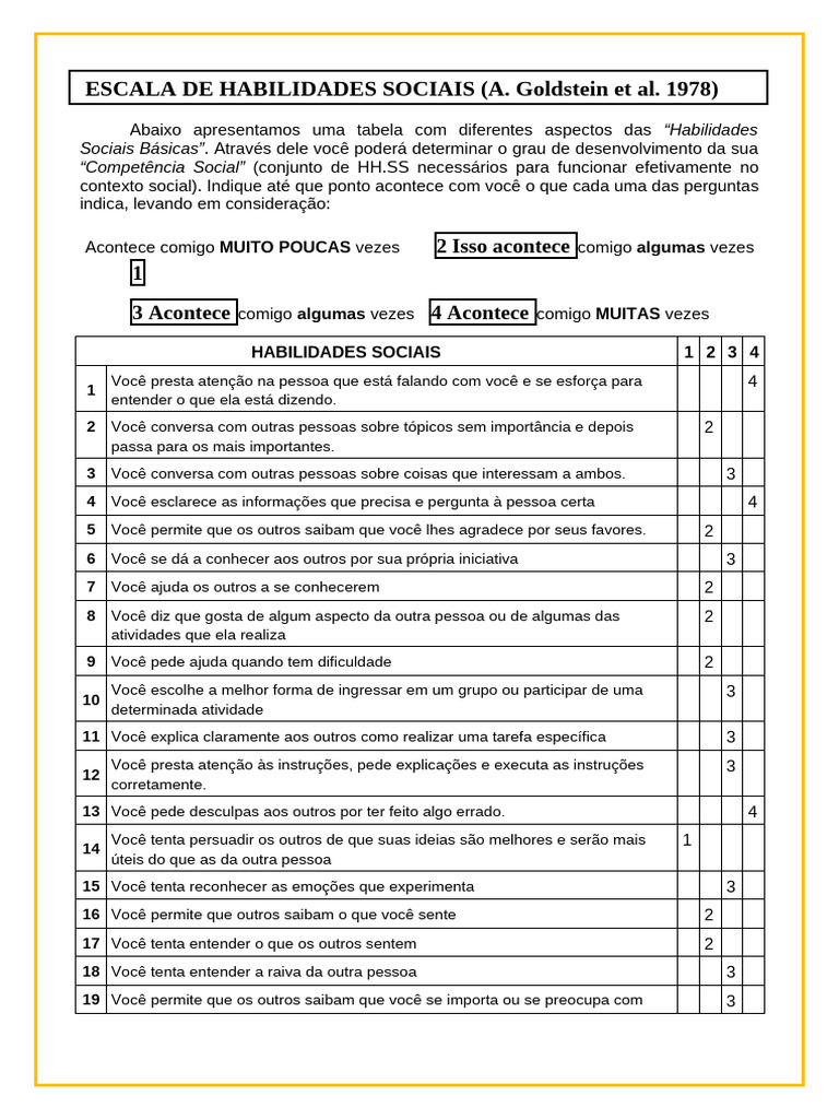 Avaliação de Habilidades Sociais | PDF | Sociologia | Habilidades sociais