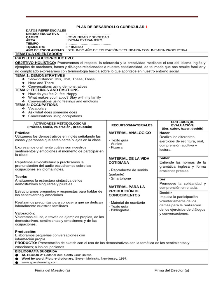 Ingles 2do - Plan de Desarrollo Curricular | PDF | Puntuación | Idioma ...