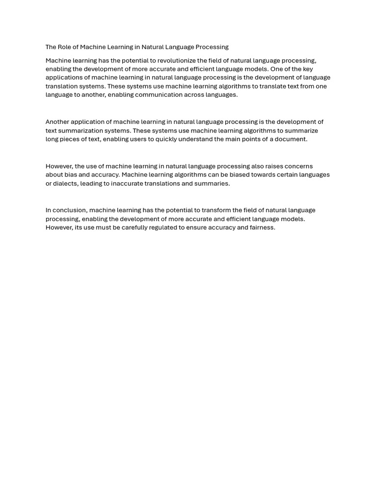 The Role of Machine Learning in Natural Language Processing | PDF