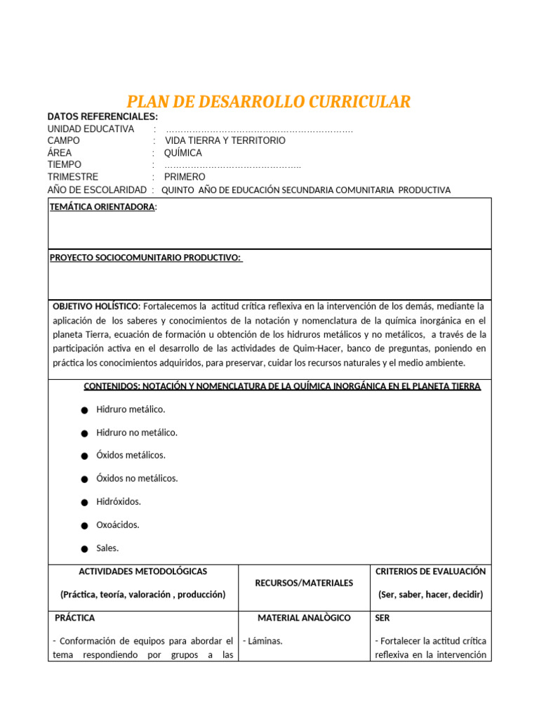 Química 5to - Plan de Desarrollo Curricular 2023 | PDF | Gases ...