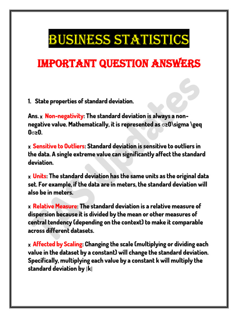 Business Statistics Key Concepts Explained | PDF | Linear Regression ...