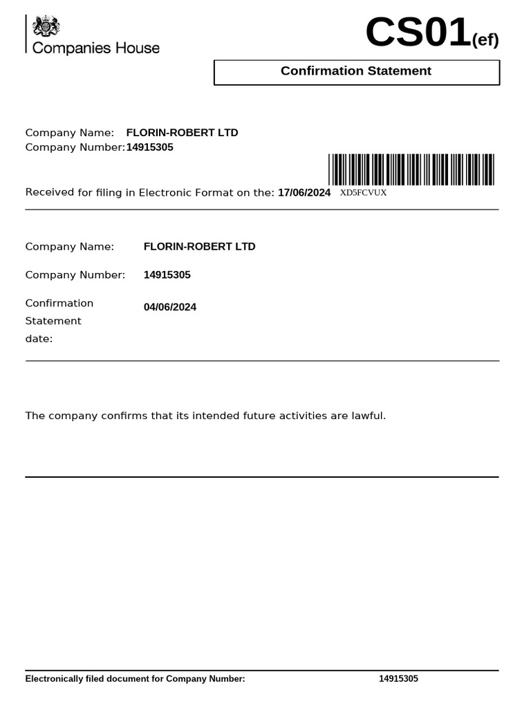 Confirmation Statement for FLORIN-ROBERT LTD | PDF