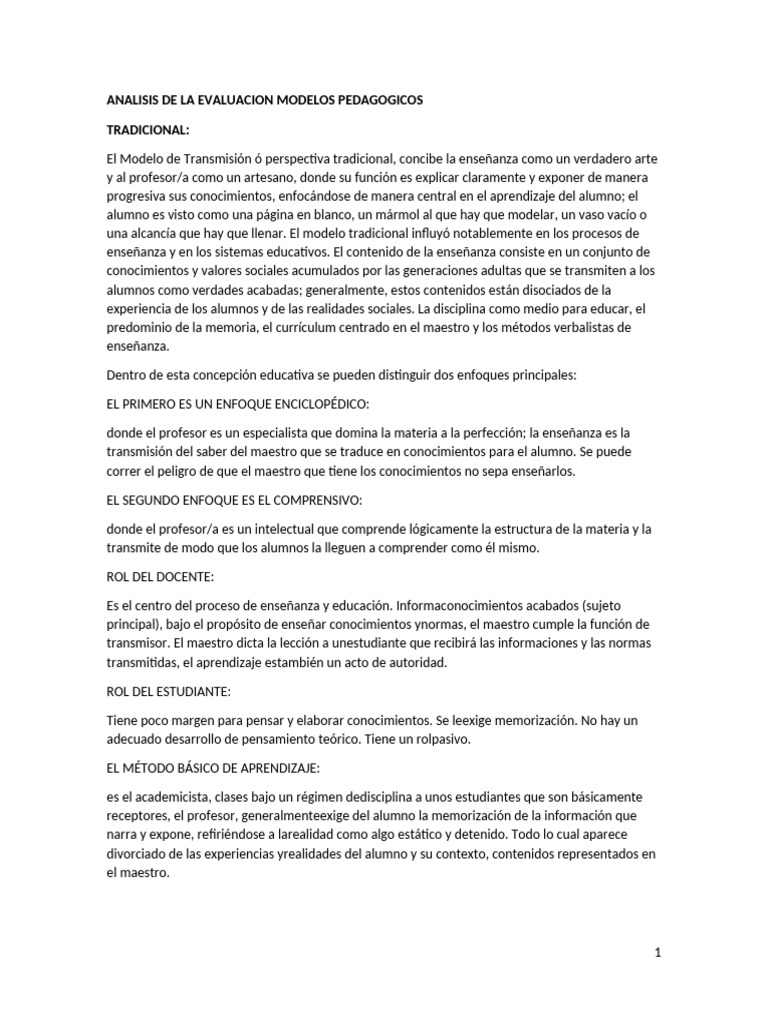 Analisis de La Evaluacion Modelos Pedagogicos | PDF | Moralidad | Enseñando