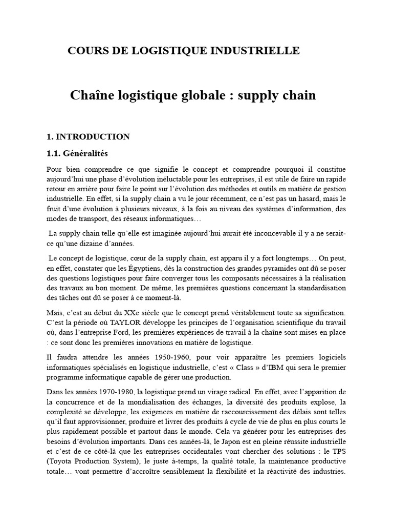 Logistique et Supply Chain Industrielle | PDF | Logistique | Gestion de ...