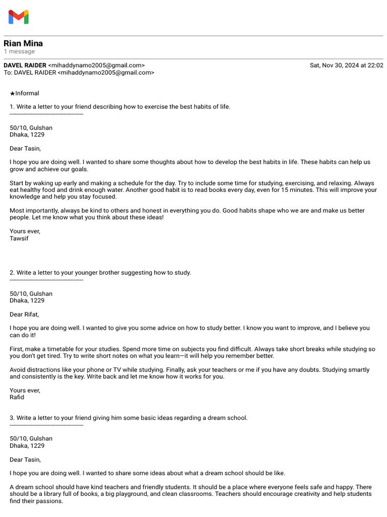 Life Habits and Study Tips Letters | PDF