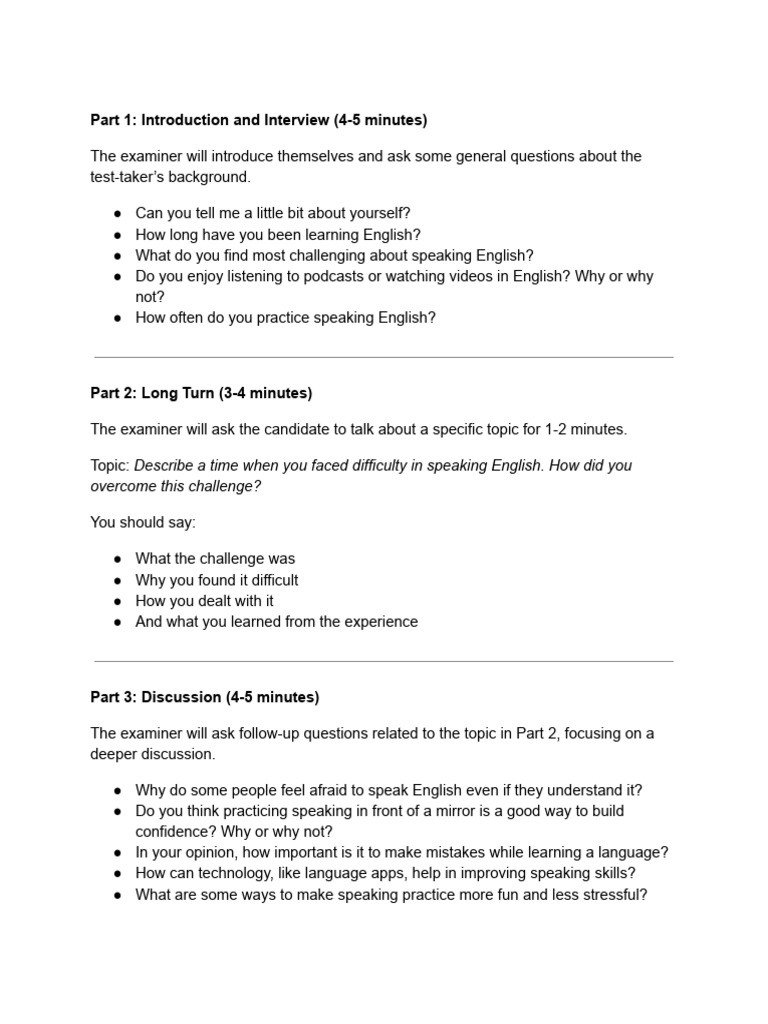 English Speaking Test Overview Guide | PDF