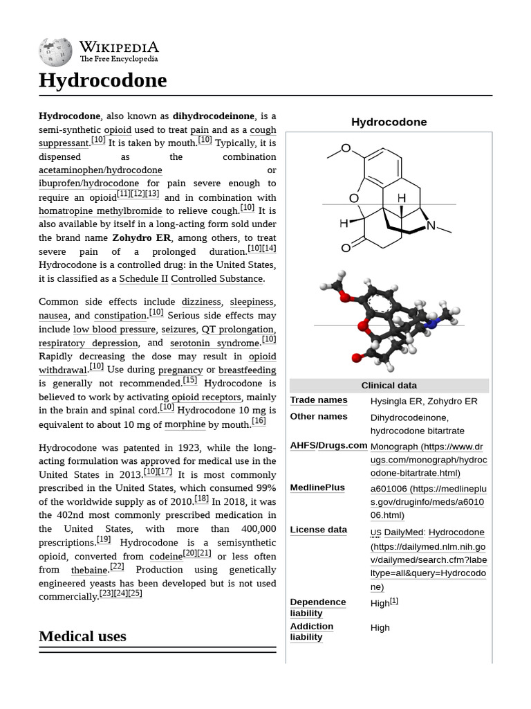 Hydrocodone: Uses, Effects, and Risks | PDF | Drugs | Drugs Acting On ...