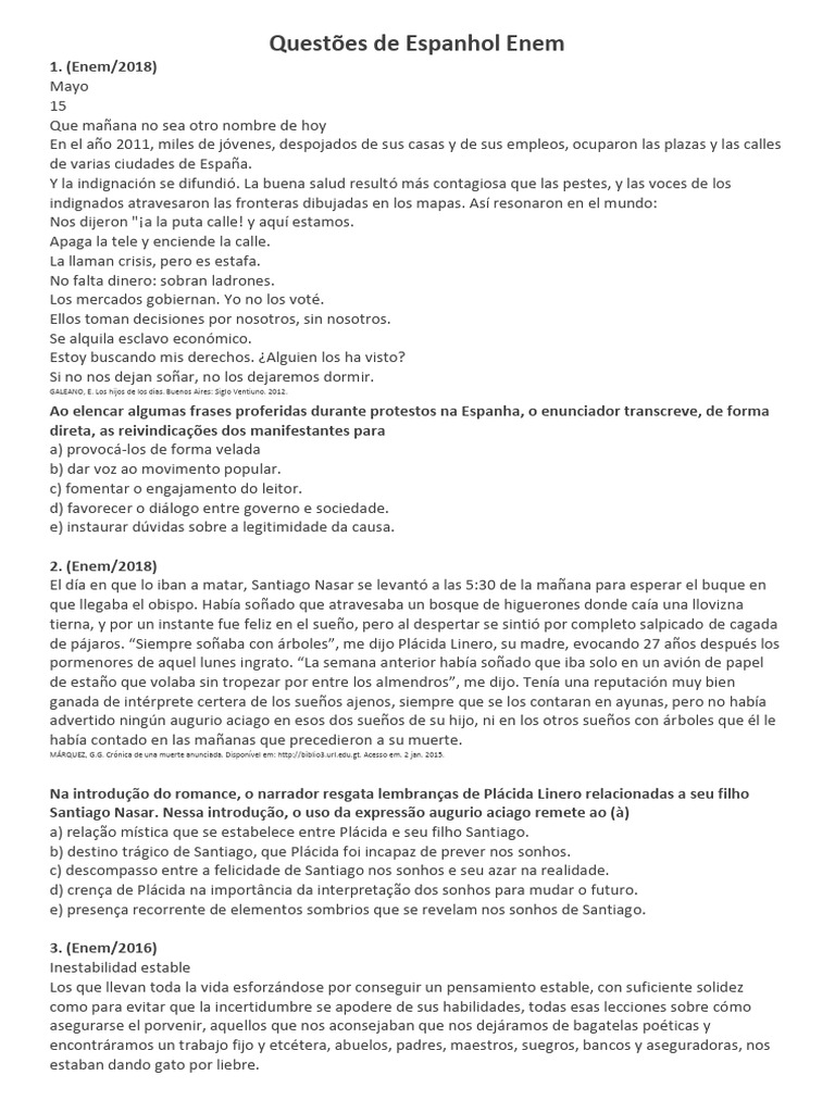 Questões de Espanhol para o Enem | PDF | Aprendizaje | Lingüística