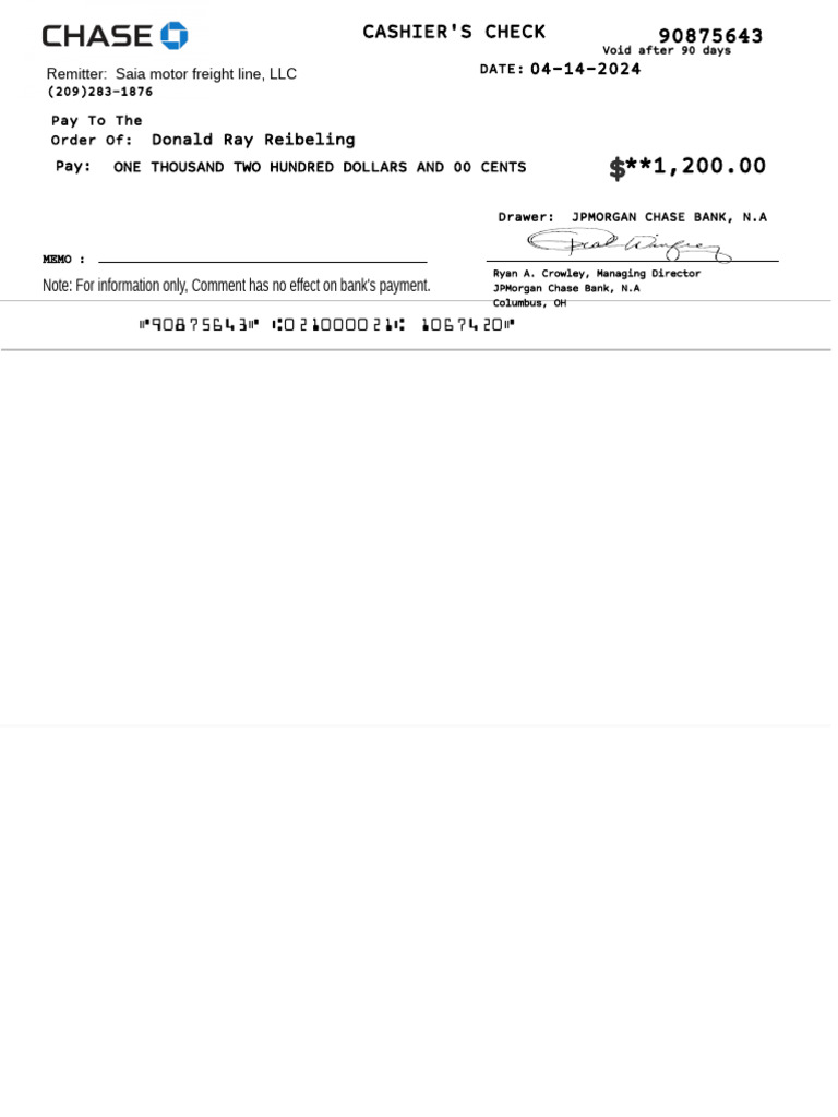 Cashier's Check Notice | PDF