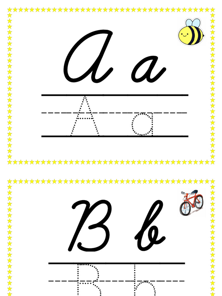 Alfabeto A - Z Cursiva y Molde-Imprimible | PDF