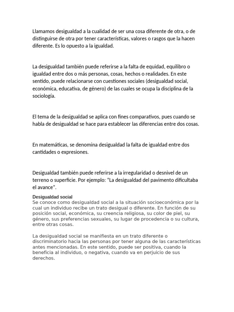 Desigualdad: Conceptos y Tipos Sociales | PDF | Desigualdad social ...