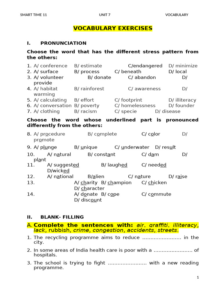 11.++unit+7+ +Vocabulary+Exercises | PDF | Climate Change | Endangered ...