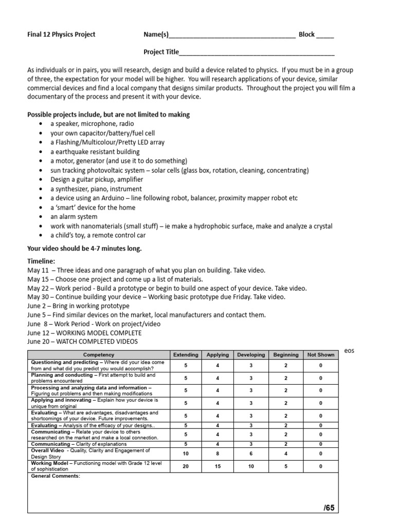 Physics Capstone Project Guidelines | PDF